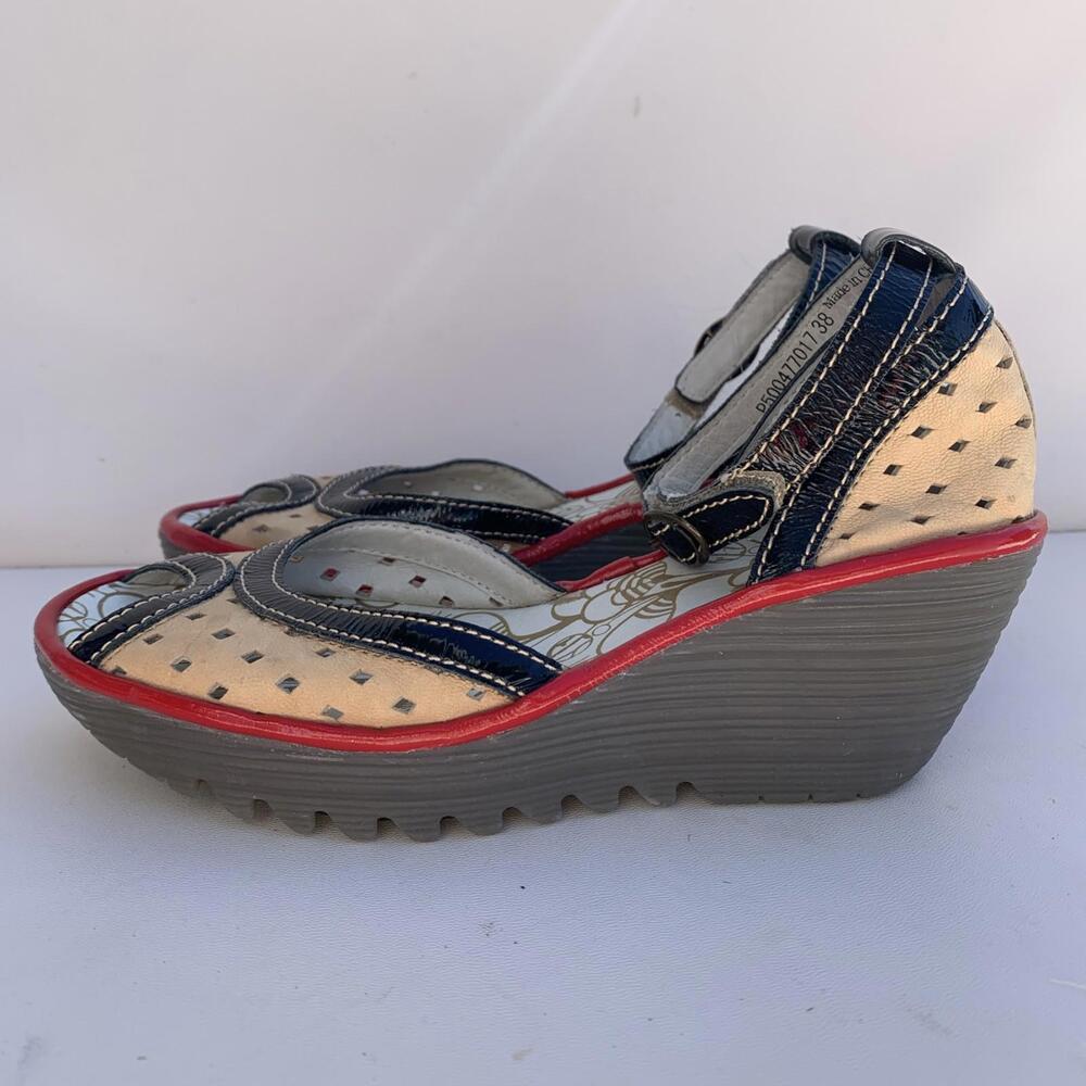 Fly London P500477017 Women's Ankle Strap Sandals Red White Wedges Size 7 - Picture 10 of 15